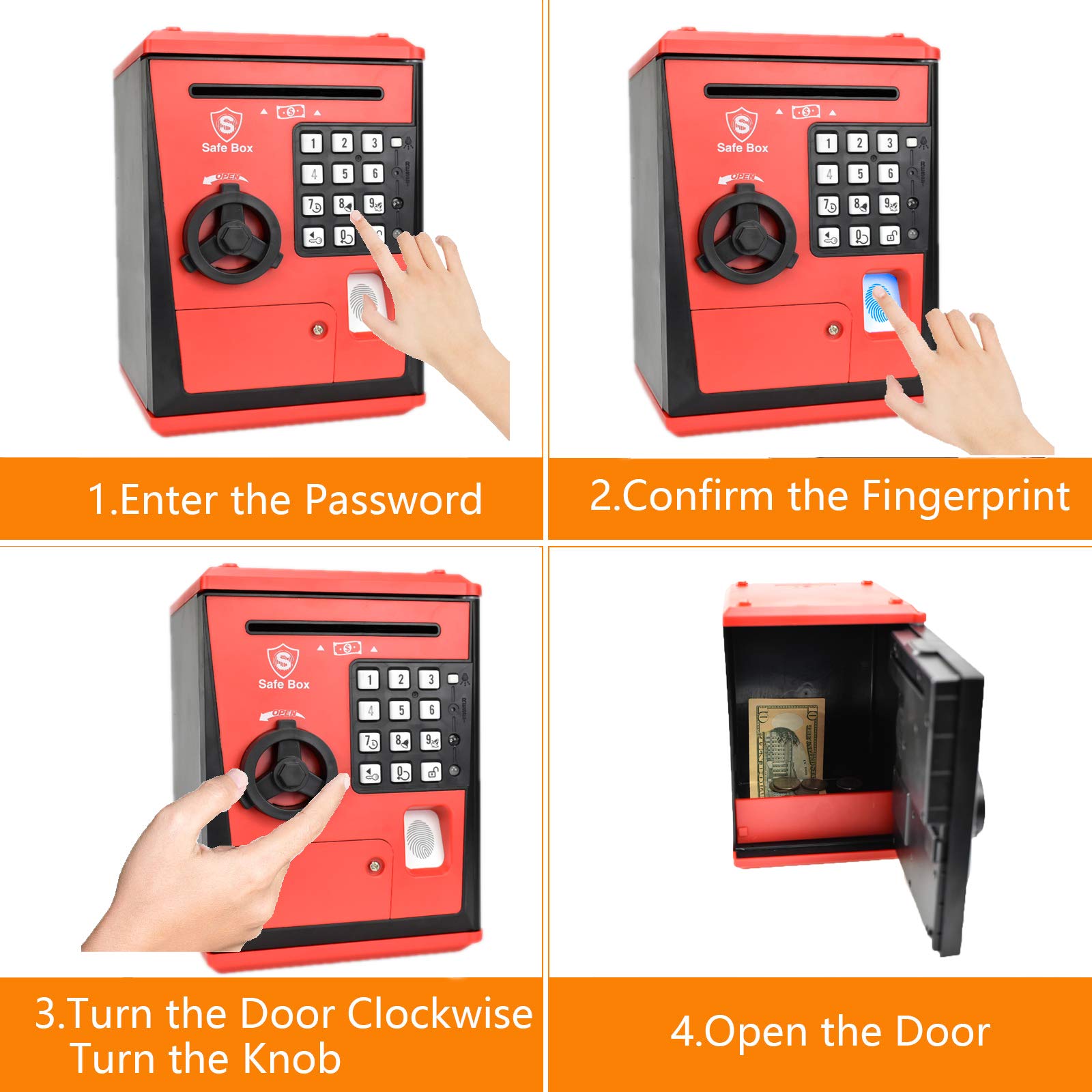 LIKE Toy Piggy Bank Safe Box Fingerprint ATM Bank ATM Machine Money Coin Savings Bank for Kids (Red)