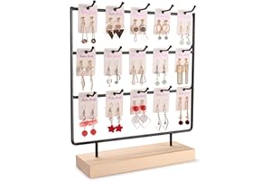 shidaishiye Earring Display Stand for Selling, Wood Earring Rack Tower Display Holder Stand (3 Tier,15 Hooks, Black)