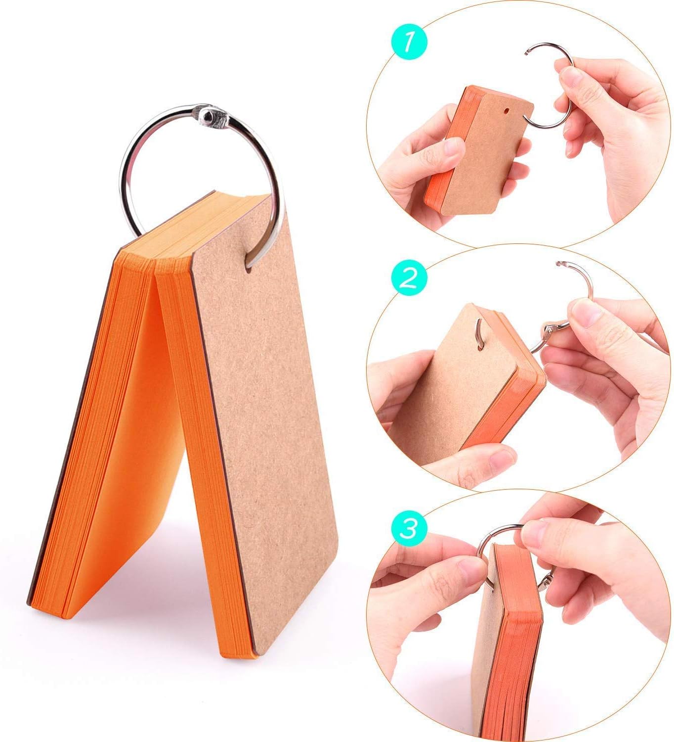 Rucoe Flash Cards, 6 Pack 300 Revision, 5.5 x 9 cm, Blank Flashcards on a Ring, CARD_STOCK, 300 Sheets, Orange, Yellow, Pink - Image 5