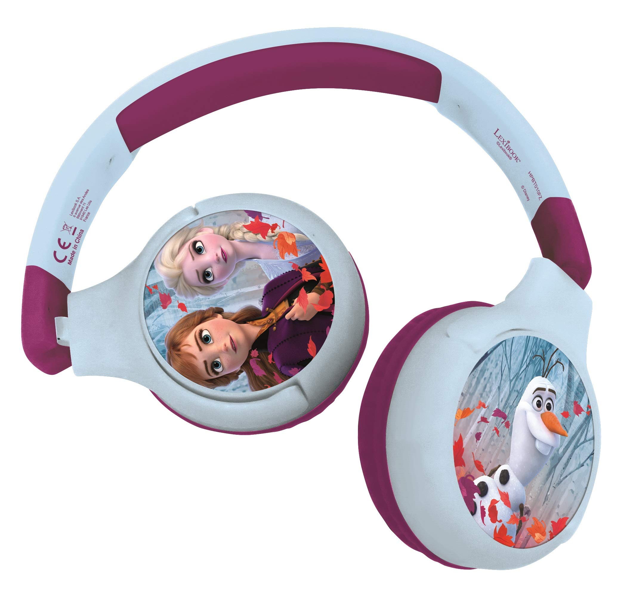 LEXIBOOK, Disney Frozen, 2-in-1 Bluetooth Headphones for Kids, stereo Wireless Wired, Kids safe for Boys Girls, Foldable, Adjustable, blue/purple, HPBT010FZ