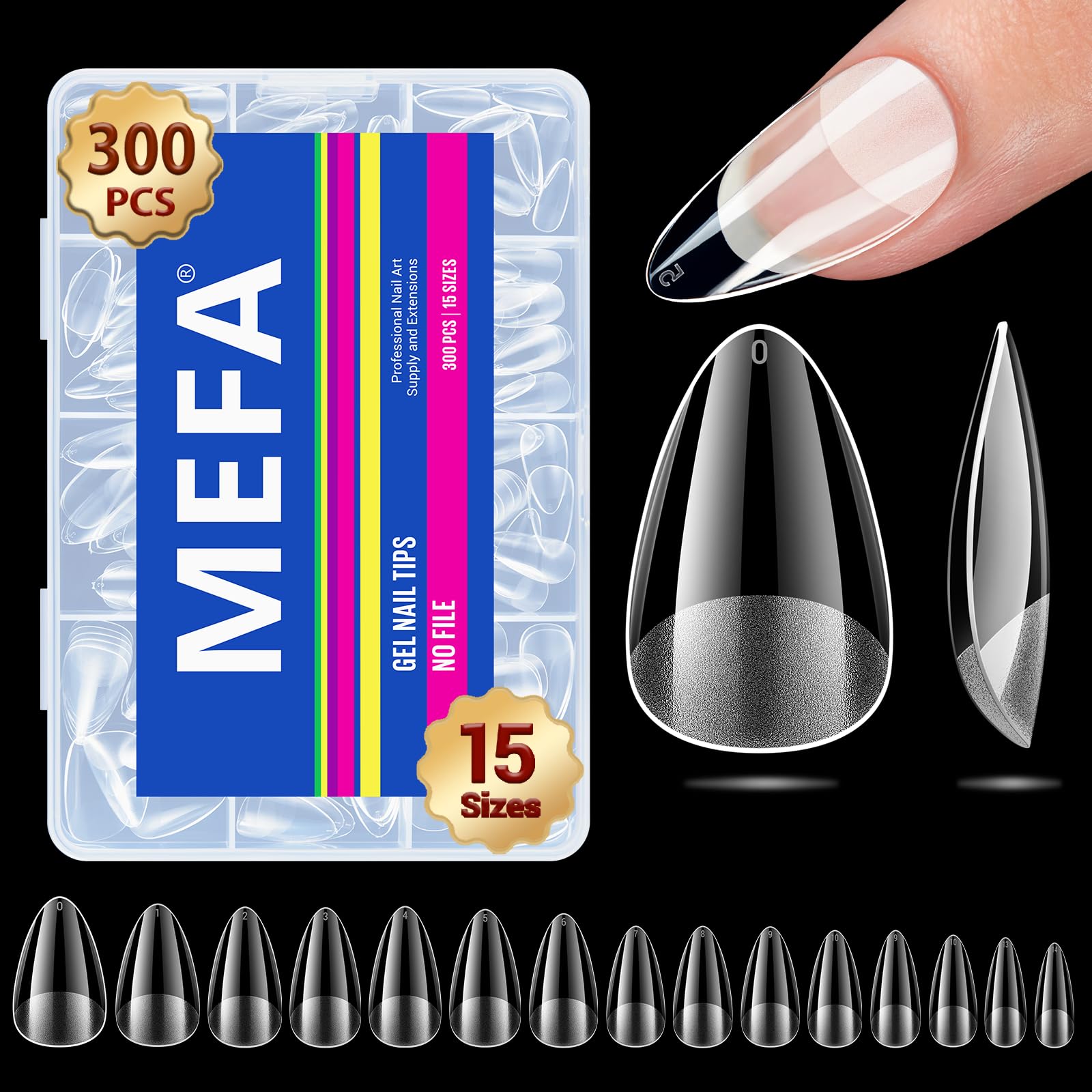 Photo 1 of ******4 PIECE*****MEFA 15 Sizes Short Almond Nail Tips - 300 Pcs Full Cover Half Matte Press on Nails, Pre-Filed Gel Nail Tips for Nail Extension Home DIY Salon Manicure