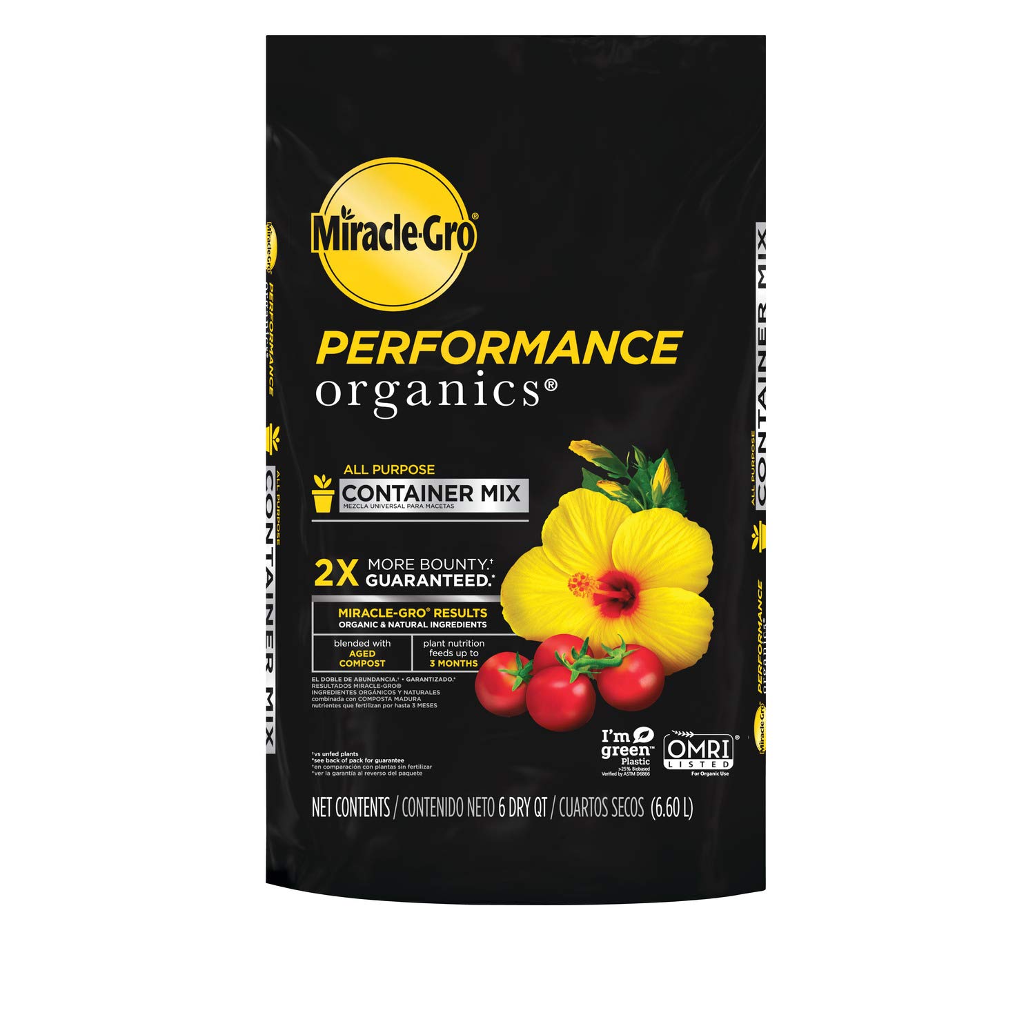 Photo 1 of Miracle-Gro Performance Organics All Purpose Container Mix, 6 qt. - Organic, All Natural Plant Soil - Feed for up to 3 Months - All-Purpose Formula for Vegetables, Flowers and Herbs