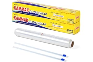 KAMMAK Plastic Wrap with Slide Cutter Food Cling Wrap 12 Inch Kitchen Cling Film BPA-Free Microwave-Safe 300 Ft Roll Food Service Film Quick Cut for Restaurant (2 Pack)