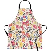 Bribay Aprons For Women, Home Kitchen Cooking Baking Gardening With Pockets, Vintage Floral Flower Tropical Botanical Pink 32x28 inch