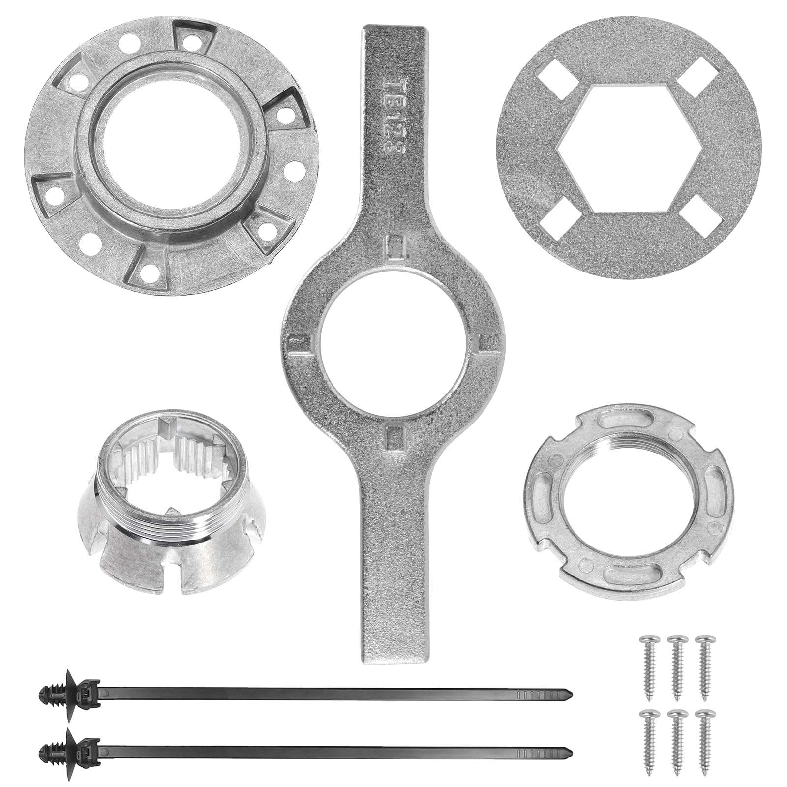 Photo 1 of W10324651 Washer Basket Drive Hub Kit with TB123A Washer Spanner Wrench Suitable for Whirlpool Spanner Wrench Hub Kit Replacement for W10291415 W10291416 EA2581262 PS2581262 1877235 AH2581262 (8)