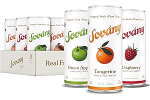 Sovány Flavored Sparkling Water, Variety Pack, Seltzer Water Drinks, USDA Organic, Made With Real Fruit, Non-GMO, Vegan, No Added Sugar, Low Calorie, Tangerine, Raspberry & Green Apple, 12 fl oz, 12 Pack
