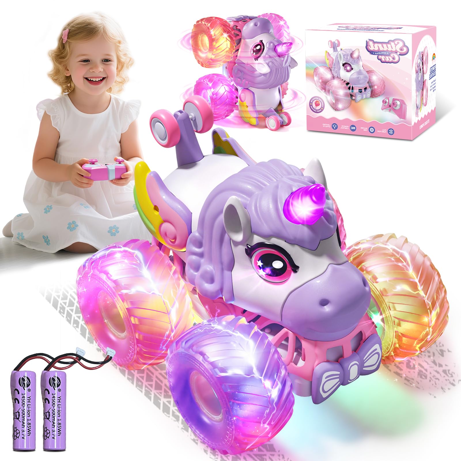 Remote Controlled Car Girls from 3 4 5 6 Years, 1/20 Unicorn Monster Truck Remote Controlled with Music and Light, 2.4 GHz Monster Truck with 360° Rotation, Unicorn Gifts for Girls from 3 4 5 6 8 10