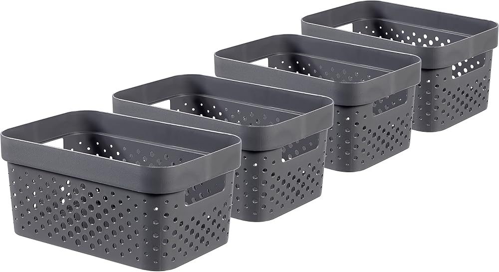 CURVER Infinity Dots Rectangular Storage Boxes Set of 4 4.5 L Grey
