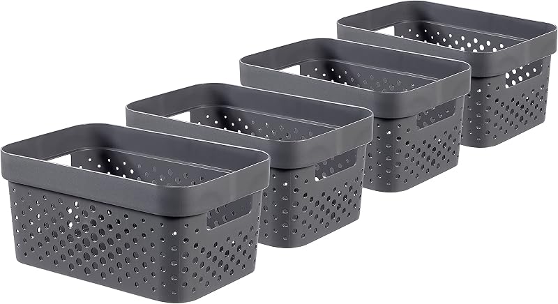CURVER Infinity Dots Rectangular Storage Boxes Set of 4 4.5 L Grey