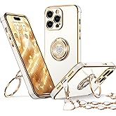 XYZ for iPhone 15 Pro Case with Stand, 15 Pro Phone Case with Ring Kickstand for Women Girls, Bling Luxury Case Heart for iPhone 15 Pro, White