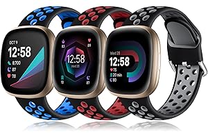 Getino Compatible with Fitbit Sense 2/ Sense Bands/Versa 3/ Versa 4 Bands Men Women, Waterproof Soft Stylish Accessories, Sport Band for Fitbit Sense 2/ Sense/Versa 3/ Versa 4, Large 3Pack-7