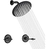 LIWEIKE 2 Handle Shower Faucet Set, Matte Black Two Handles Shower Faucet with 8 Inch Rain Shower Head Shower Faucet Set 2 Knobs, Wall Mounted