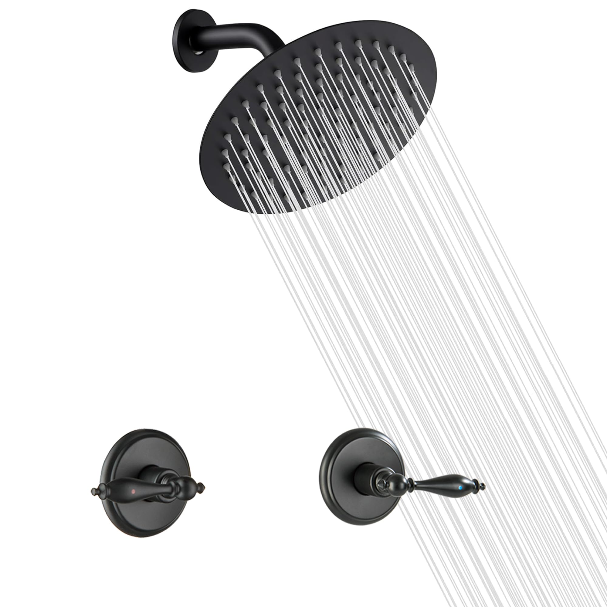 Photo 1 of LIWEIKE 2 Handle Shower Faucet Set, Matte Black Two Handles Shower Faucet with 8 Inch Rain Shower Head Shower Faucet Set 2 Knobs, Wall Mounted