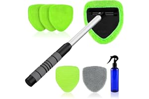 XINDELL Interior Windshield Cleaner Tool – Car Interior Window Cleaning Kit with Extendable Handle & 4 Microfiber Pads, Auto Wiper Inside Compact Windshield Brush for Car & Home Windows