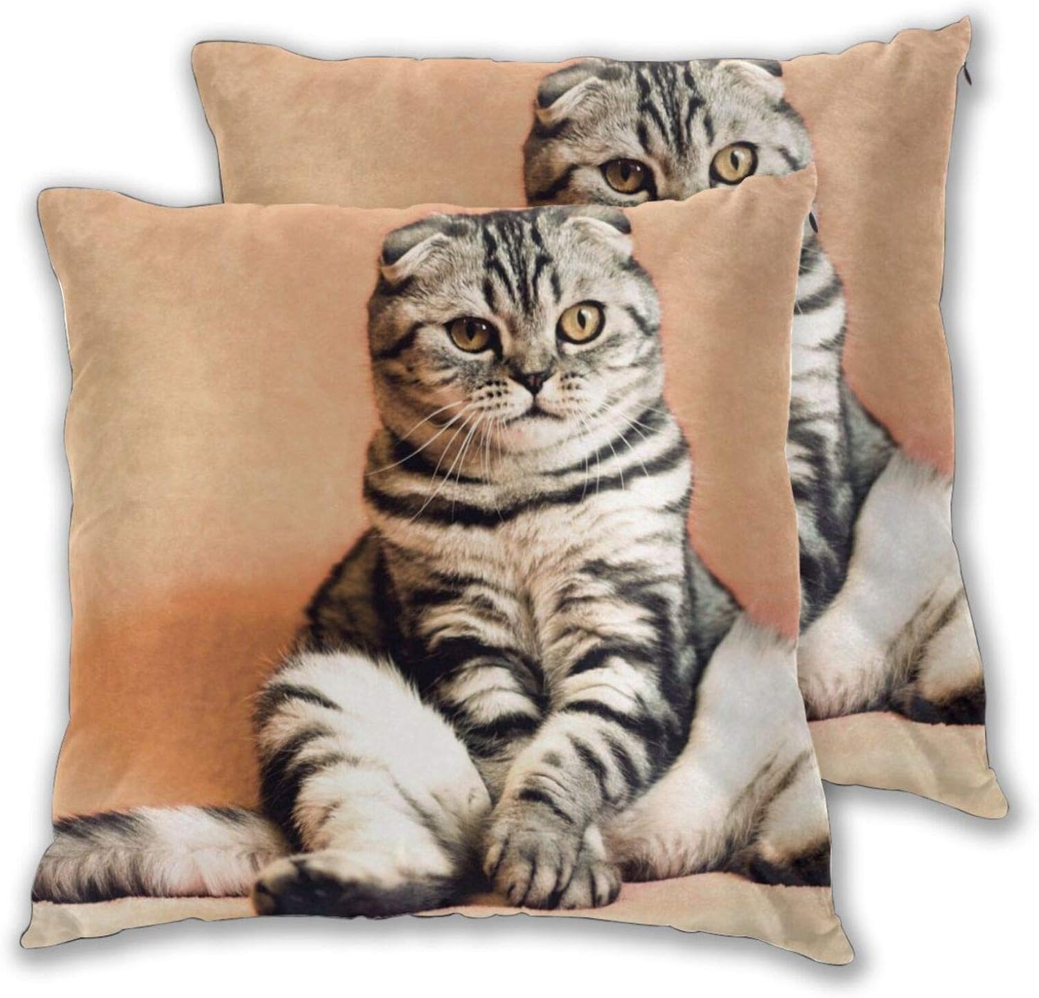 Throw Pillow Covers 2 Set 18"x18" Sitting Cat Decorative