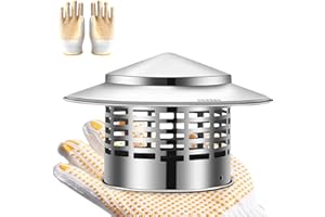 TyBasY 8 Inch Round Chimney Cap, 304 Stainless Steel Chimney Cover with Gloves, Weatherproof Fireplace Chimney Caps for Outdoor Use, Rain Cap for Stove Pipe, Roof Vent Chimney Cap
