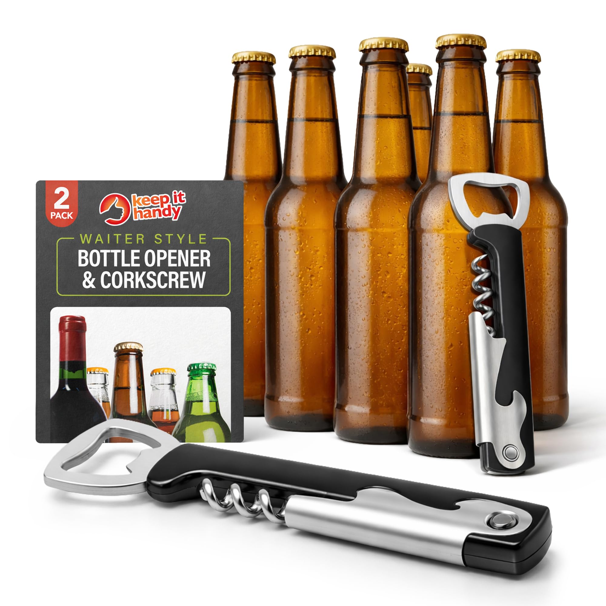 SOL 2pk Corkscrews Wine Bottle Opener Manual Cork Remover Spiral Easy Grip Handle Metal Tool for Kitchen Bar Restaurant Picnic Party Durable Reusable Wine Accessories