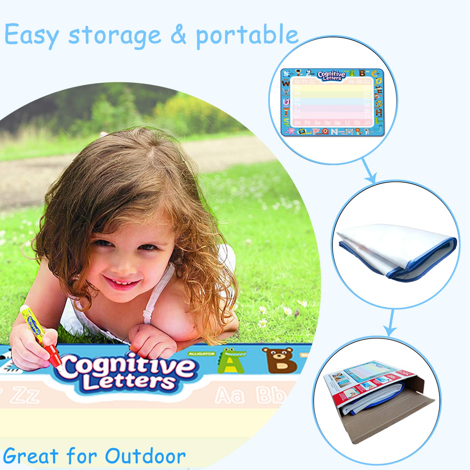 Aqua Magic Doodle Mat, Water Drawing Mats 39.5×31.5 Inches Large, Kids Mess-Free Coloring Painting Writing Pad, Educational Toys Gifts for Boys Girls Toddlers Age 2 3 4 5 6 7 8 Years Old