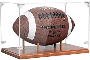 GYAOZII Football Display Case, Thickened UV Protection Clear Acrylic Lid Football Holder, Wood Football Base Stand Football Cases for Signed Football Full Size