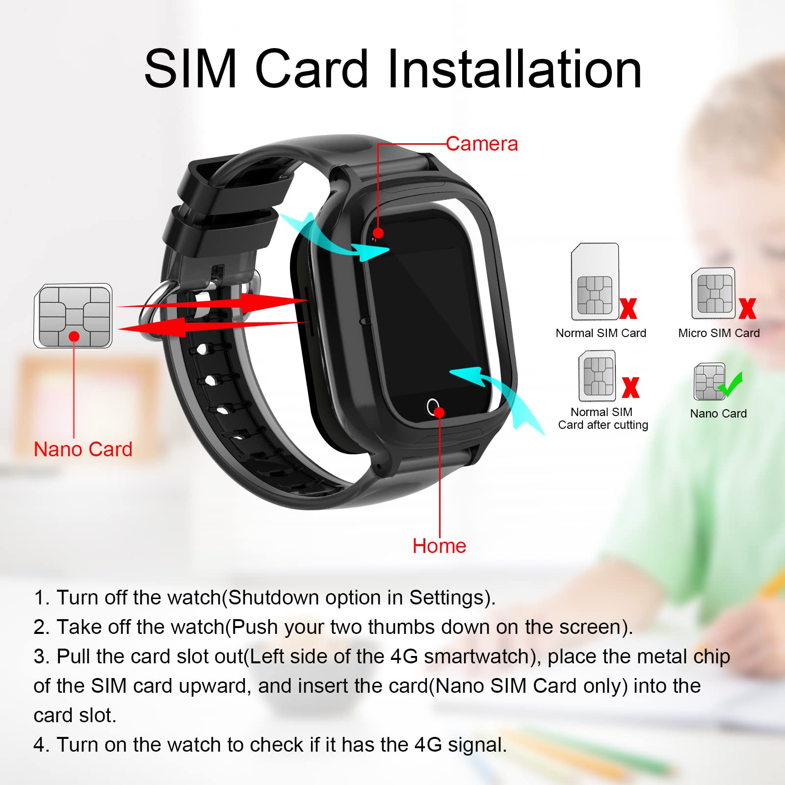 LogHog Wonlex 4G Smart Watch for Kids Call and Text Boys Girls 4-12 Baby Watches with SIM Card GPS Tracker Touch Screen Kids Phone Watch Voice Video Calling Messaging (Black)