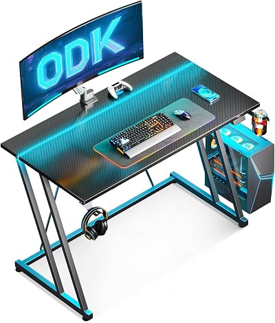 ODK Gaming Desk with LED Lights Carbon Fiber Black 100 cm