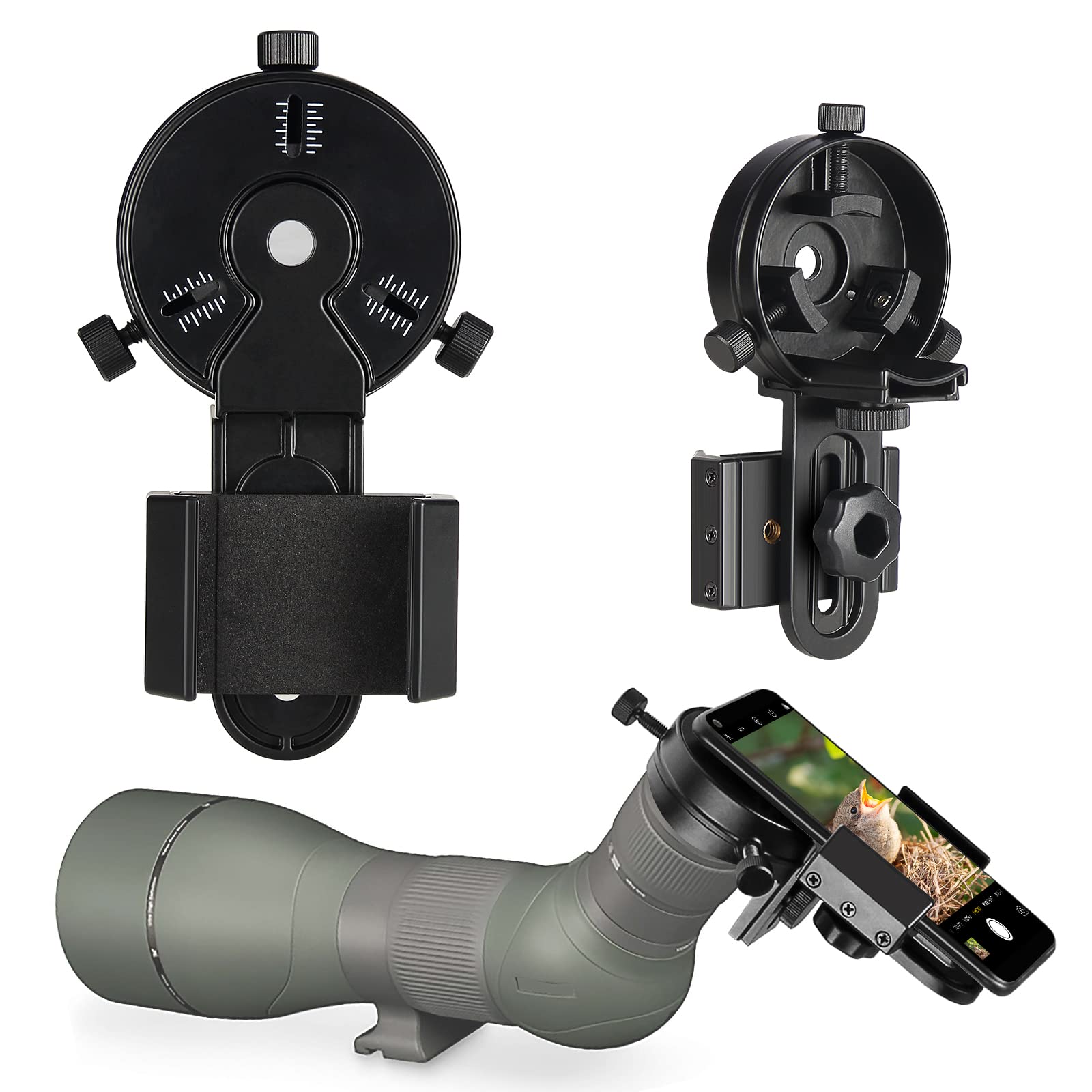 Photo 1 of Celticbird Upgrade Smartphone Scope Adapter Spotting Scope Phone Adapter - Telescope Phone Mount for Spotting Scopes & Binoculars & Monocular & Telescope & Microscope