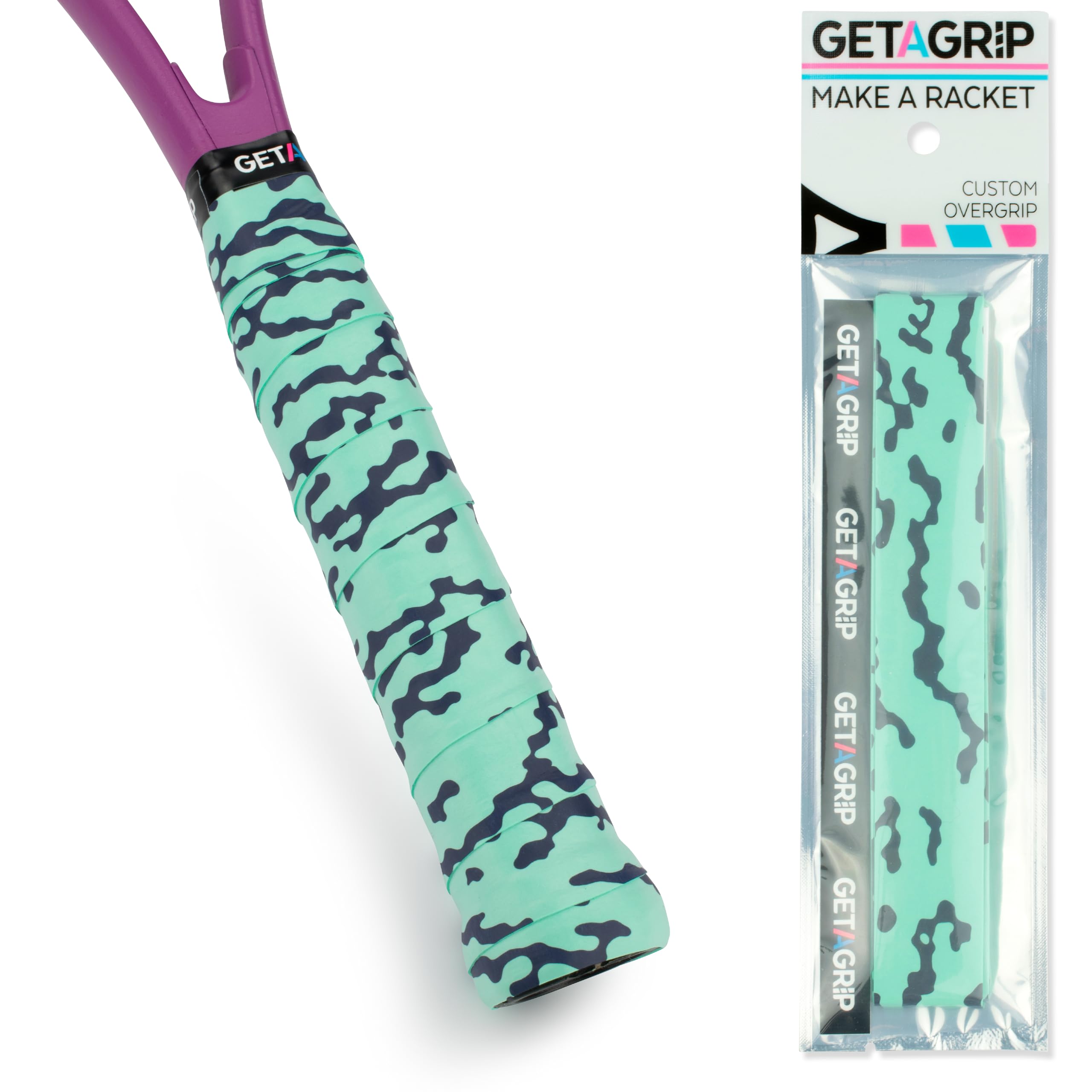 GET A GRIP - Custom Tennis Racket Grip Tape - Anti-Slip/Quick-Drying Tennis Overgrips - Precut Badminton Racket Grip with Finishing Tape - Squash Racket Grip Tapes (Liquid Motion, 1) — image 1