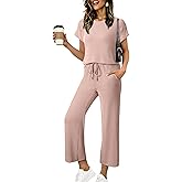 SHEWIN Women Casual Two Piece Sets Ribbed Knit Outfits Airport Pant Clothes 2026