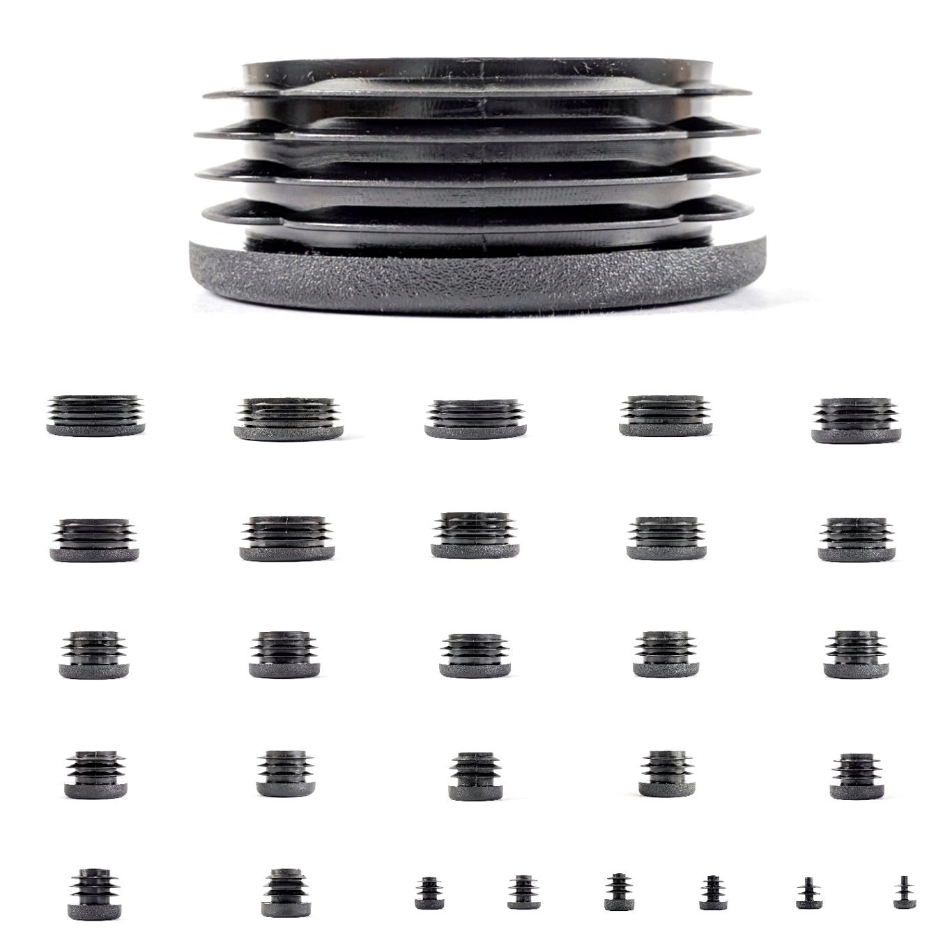 21mm Plastic End Caps, Black Round Tube Inserts, Pack of 4 (See Second Image for Ordering Guide) - Made in Germany