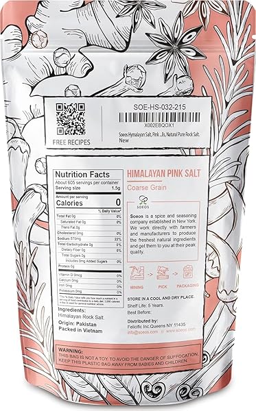 SOEOS HIMALAYAN PINK SALT, COARSE GRAIN, 2 POUND (32 OZ), PINK HIMALAYAN SEA SALT, HIMALAYAN SALT COARSE SALT, PINK SALT FOR GRINDER REFILL, KOSHER & NATURAL CERTIFIED, HEALTHY