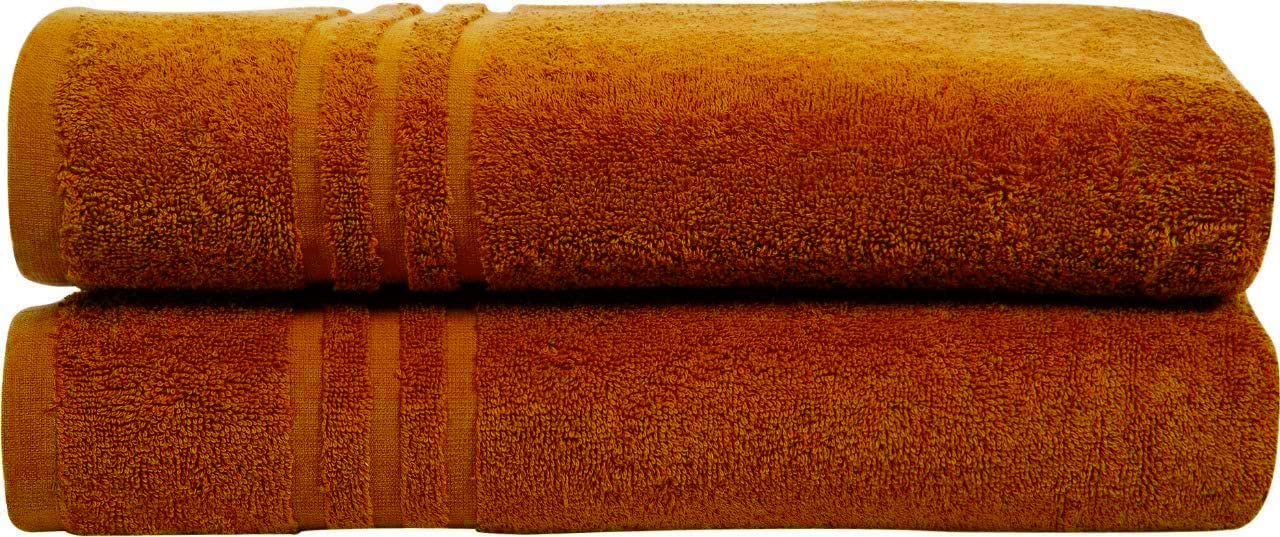 Textile Do Pack of 2 Large Jumbo Bath Sheets (75 x 150 cm-500 GSM) 100% Egyptian Cotton Super Soft Big Bath Sheet Towel Set Body Wrap (Orange, Cotton)