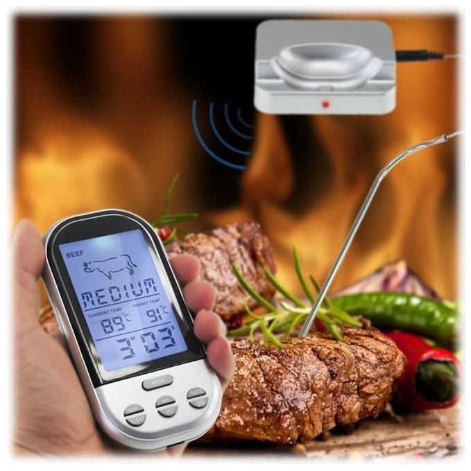 MAIKEHIGH Wireless Remote Digital Barbecue Thermometer, Monitor Meat