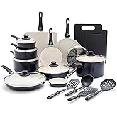 GreenLife Soft Grip Healthy Ceramic Nonstick 23 Piece Kitchen Cookware Pots and Frying Sauce Saute Pans Set with Kitchen Utensils, PFAS-Free, Dishwasher Safe, Black