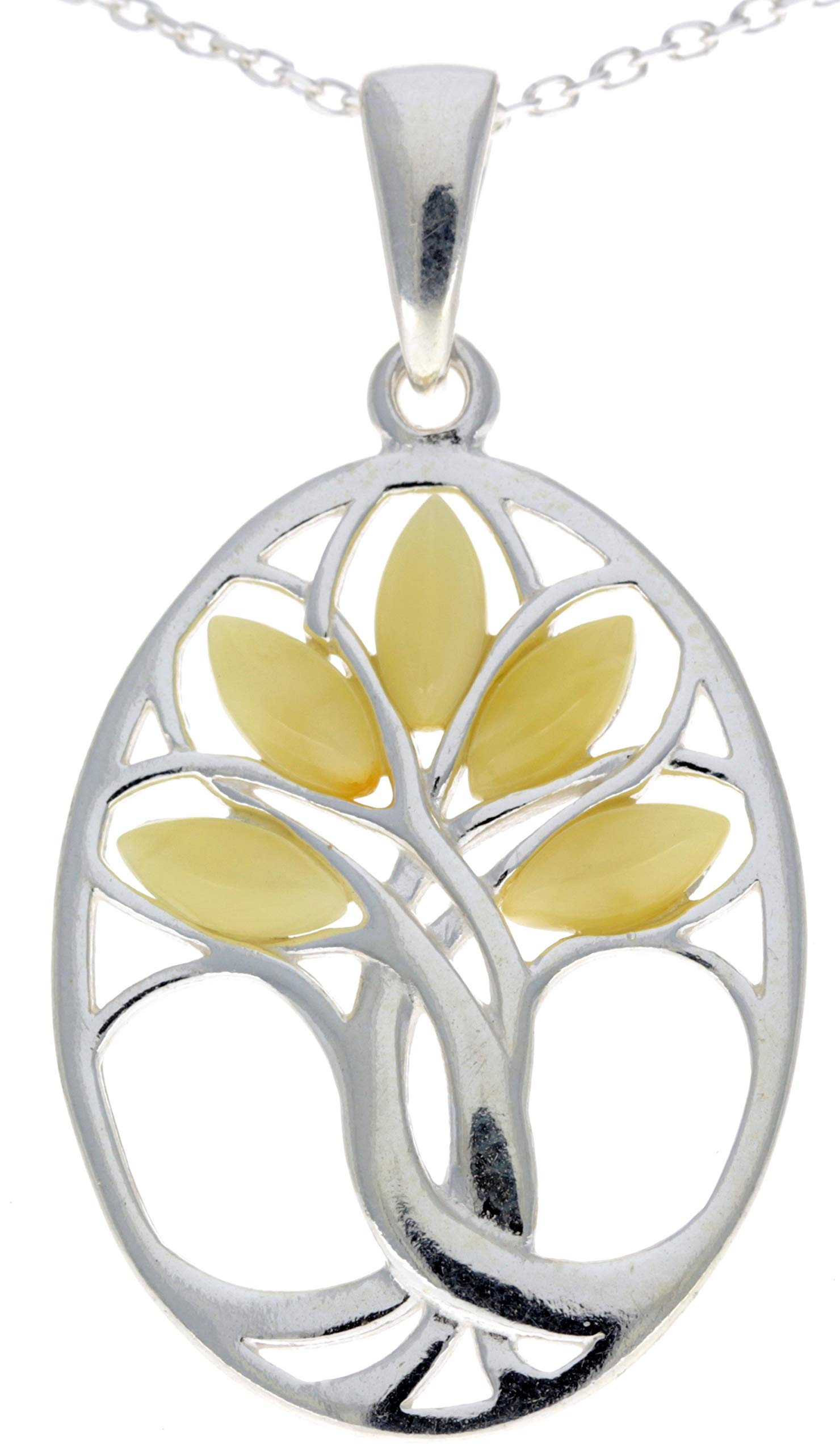Genuine Lemon Baltic Amber & Sterling Silver Tree of Life Pendant without Chain - GL364L