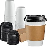 GUSTO [12 oz. - 50 Sets] Disposable Coffee Cups with Lids and Sleeves - to Go Paper Hot Cups for Travel and Office Use - Form