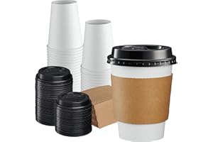 GUSTO [12 oz. - 50 Sets] Disposable Coffee Cups with Lids and Sleeves - to Go Paper Hot Cups for Travel and Office Use - Form