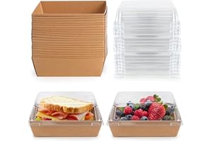 NORXZIORE Charcuterie Boxes with Clear Lids 20 Pack, Square Disposable Paper Bakery Boxes, Food Containers to Go for Strawberries, Cupcakes, Pizza, Donuts, Party, Wedding, Outdoors and Home Use (Brown)