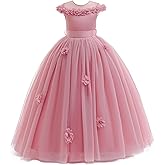 GetWish Flower Girls Formal Tulle Dress Princess Pageant Birthday Party Wedding Bridesmaid Ball Gown Long Dance Dresses