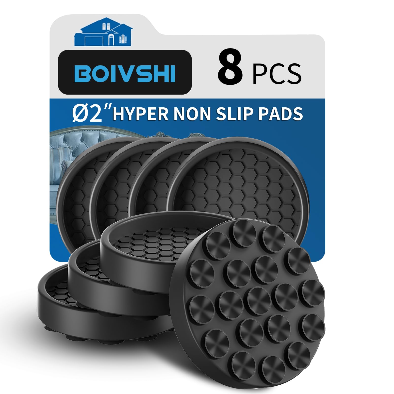 Ø50mm Furniture Coasters, Sofa Non-Slip Cups, Bed Wheel Stoppers for Wooden Floors, Non Slip Pads & Floor Protectors for Furniture Legs, 8 Pcs Black — image 1