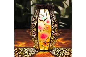 Starsoul Butterfly Outdoor Solar Lantern Metal &Stained Glass Butterfly Solar Light Waterproof Butterfly Tabletop Lamp with Hollowed-Out Design for Yard Table Patio Garden Pathway