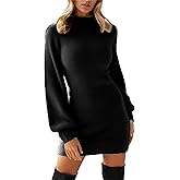 GRECERELLE 2026 Women's Mock Neck Ribbed Long Sleeve Bodycon Pullover Cute Mini Sweater Dress (XS-2XL)