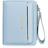 WishLotus Small Wallet for Women, PU Leather Womens Bifold Wallet with Zipper Coin Pocket, Compact Credit Card Wallet with ID Window (Blue)