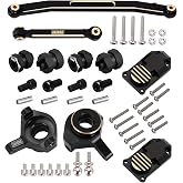 INJORA RC Black Brass Upgrades Steering Knuckle,Diff Cover and Steering Rod Tie Links Set for 1/24 RC Crawler Car Accessories Axial SCX24 Gladiator Bronco AXI90081 Upgrades Parts
