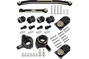 INJORA RC Black Brass Upgrades Steering Knuckle,Diff Cover and Steering Rod Tie Links Set for 1/24 RC Crawler Car Accessories Axial SCX24 Gladiator Bronco AXI90081 Upgrades Parts