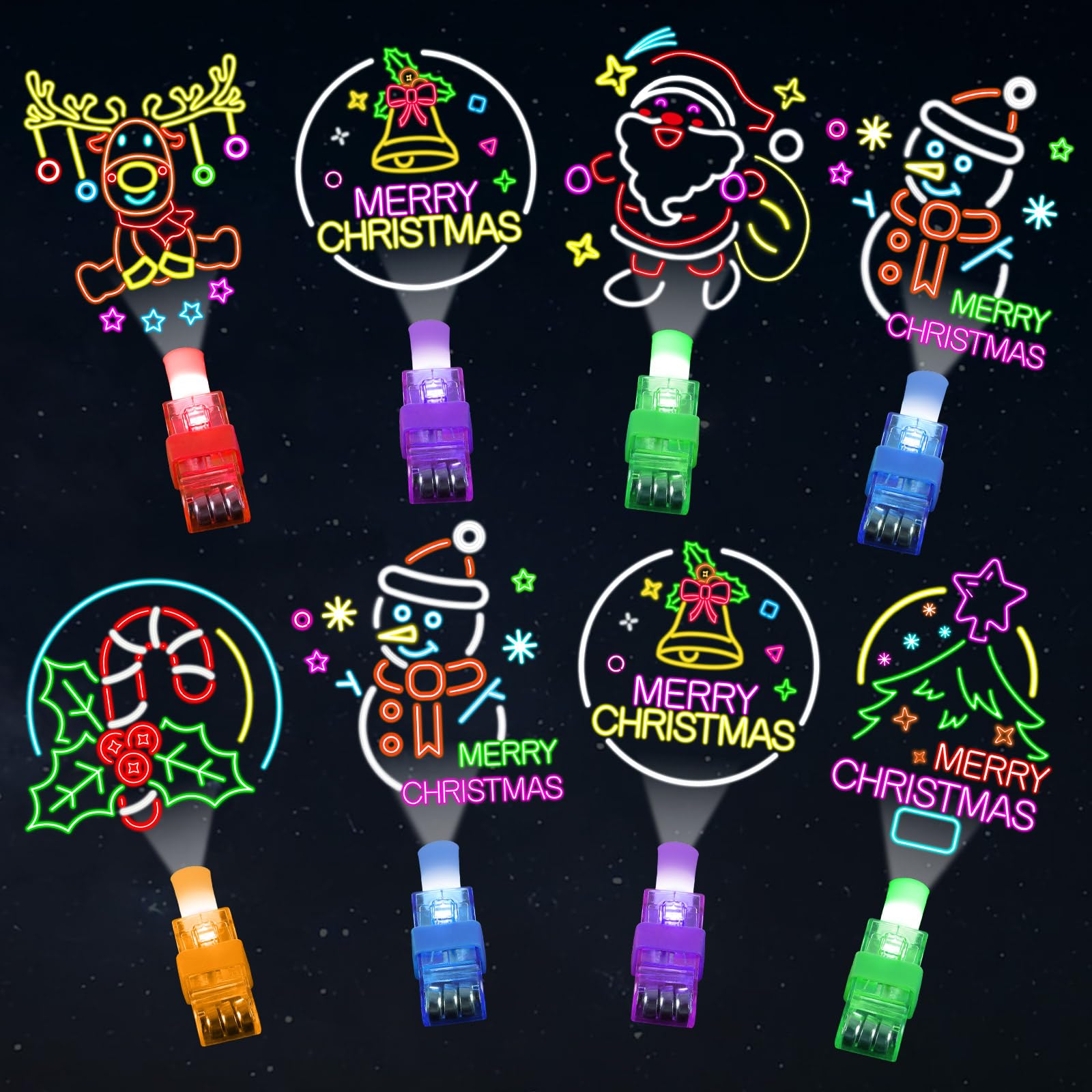 36Pcs Christmas LED Finger Lights Winter Party Favors Glow in the Dark Light Up Finger Lights Xmas Themed Toys Bulk for Kids Birthday Party Goodie Bag Stuffer Birthday Gifts Classroom Prize