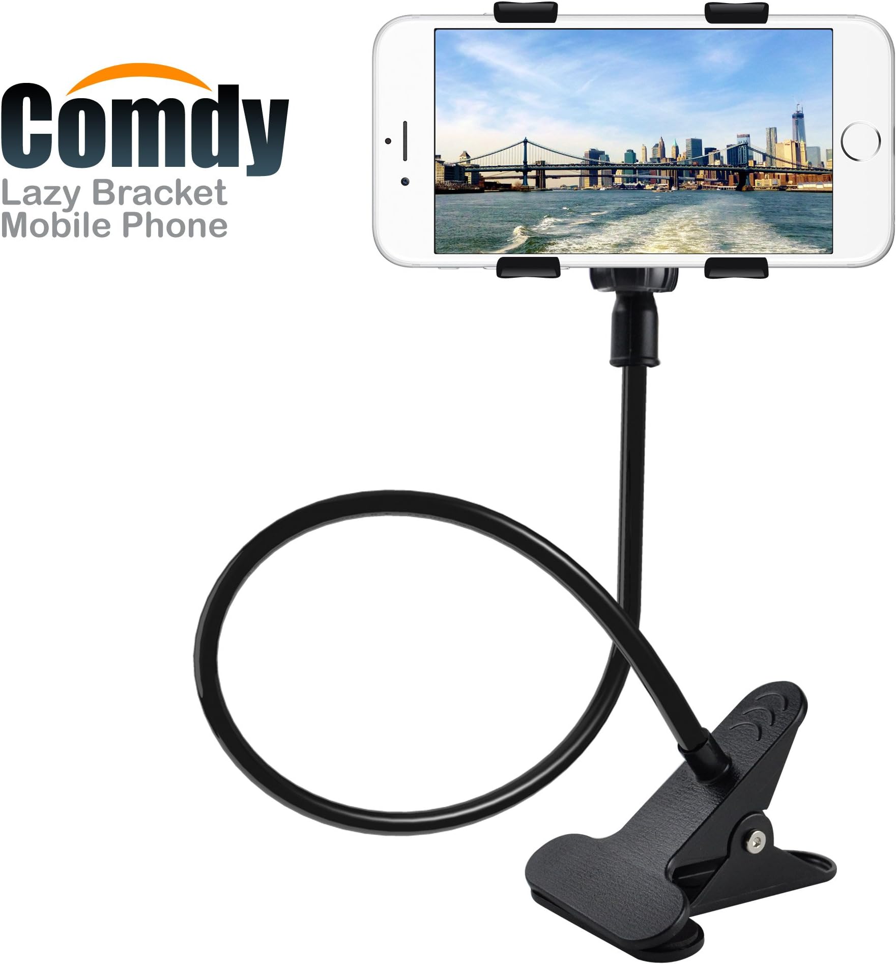 Cell Phone Holder, Lazy Bracket, Universal Mobile Phone Stand, Flexible Clip Mount clamp for iPhone (Black)
