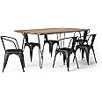 SIMPLIHOME Industrial Larkin / Hunter 7-Piece Dining Set in Distressed Black and Silver for the Dining Room and Kitchen