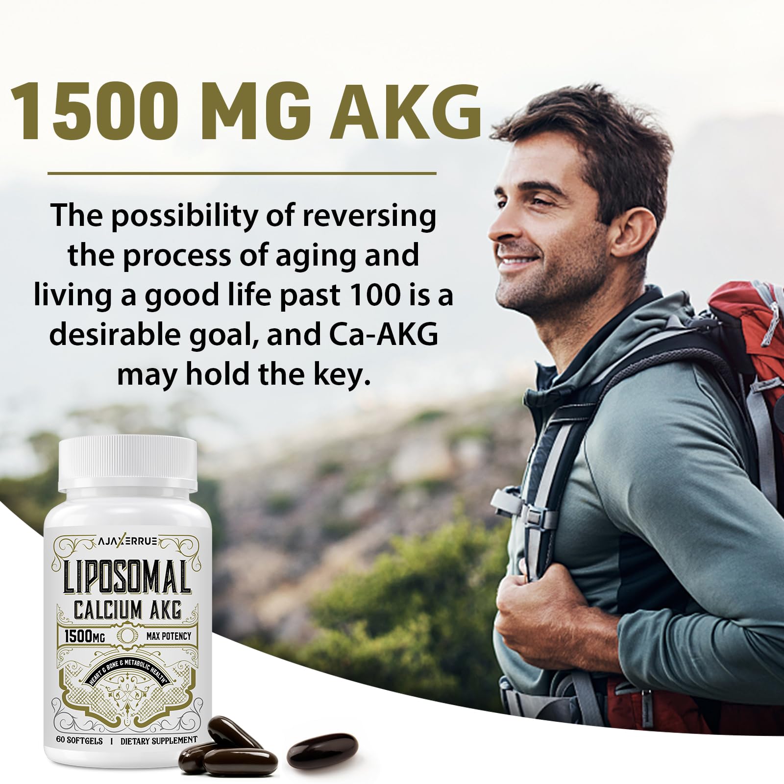 Liposomal Calcium AKG Supplement 1500 MG (Alpha-Ketoglutaric Acid), High Absorption, More Effective Than AAKG, Ca AKG for Longevity, Age Defense, Cellular Energy, Metabolic Function, 60 Softgels