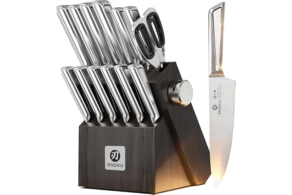 imarku 14-Piece Knife Set, Japanese High Carbon Stainless Steel Knife Block Sets, Ultra-Sharp Kitchen Knife Set with Built-in