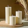 Conelist Ribbed Pillar Candles Set of 3, Width 3" High 4" 6" 8" Large Soy Wax Scented Pillar Candles Aesthetic Candles Ribbed Candles Modern Home Decor for Bathroom Living Room (Cream)